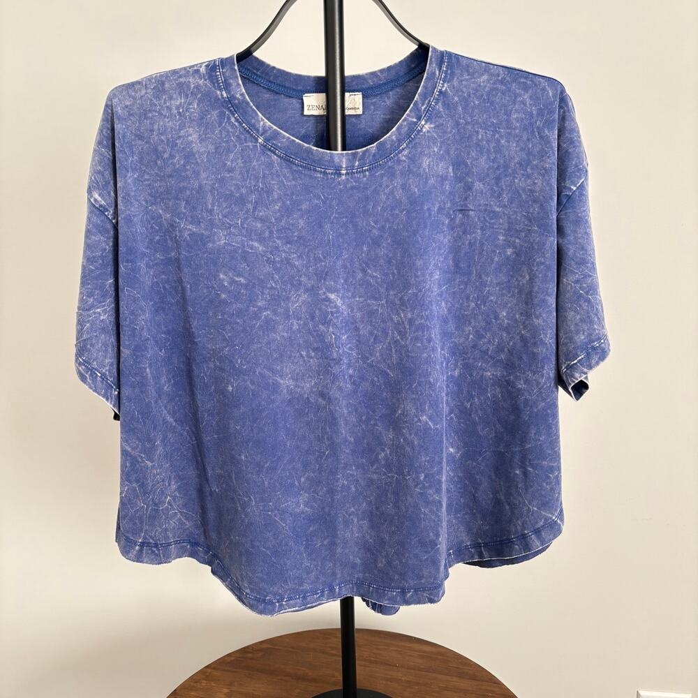 Zenana Cropped Tee 100% Cotton Blue NWT Y2K